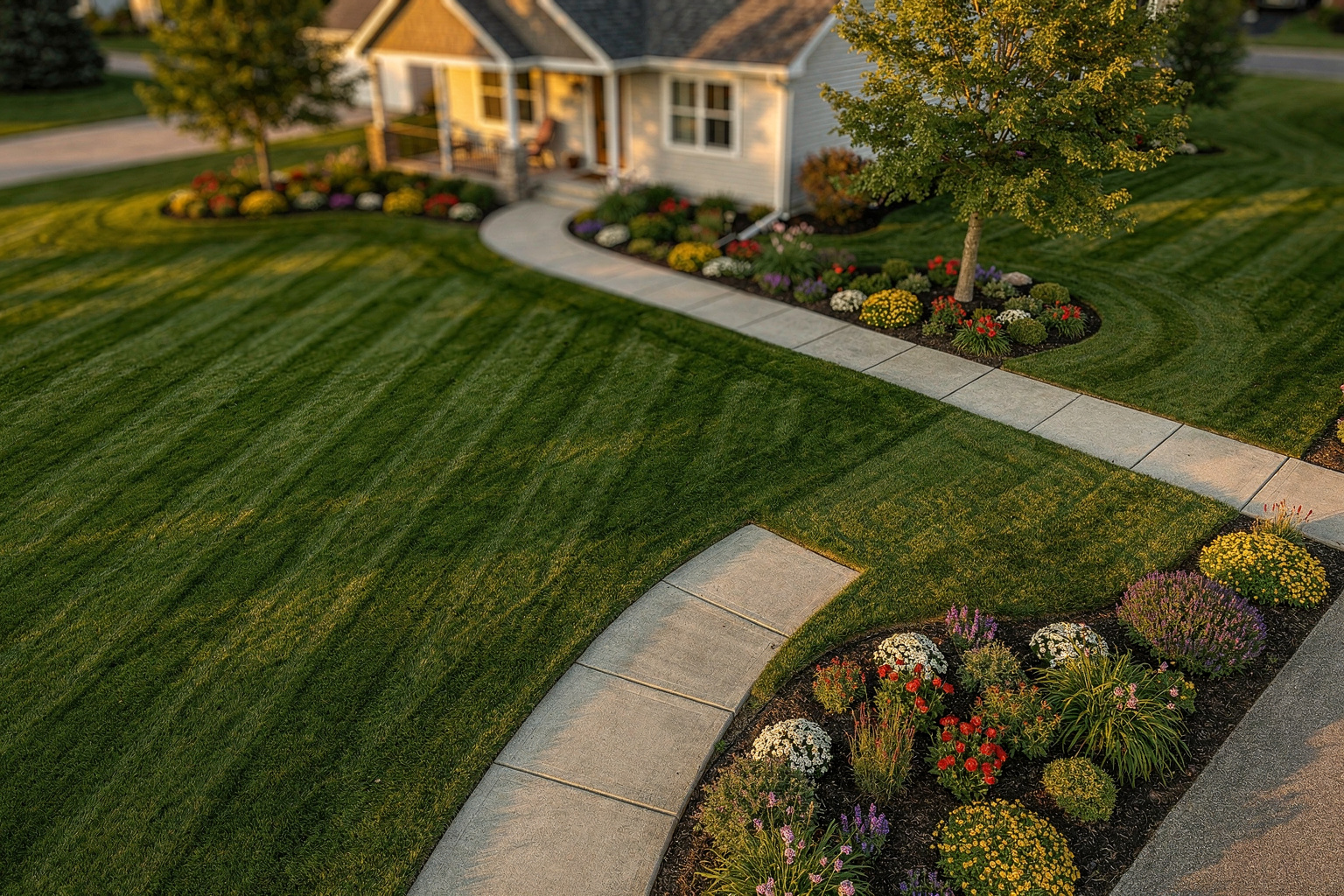 Aerial view of professionally striped lawn