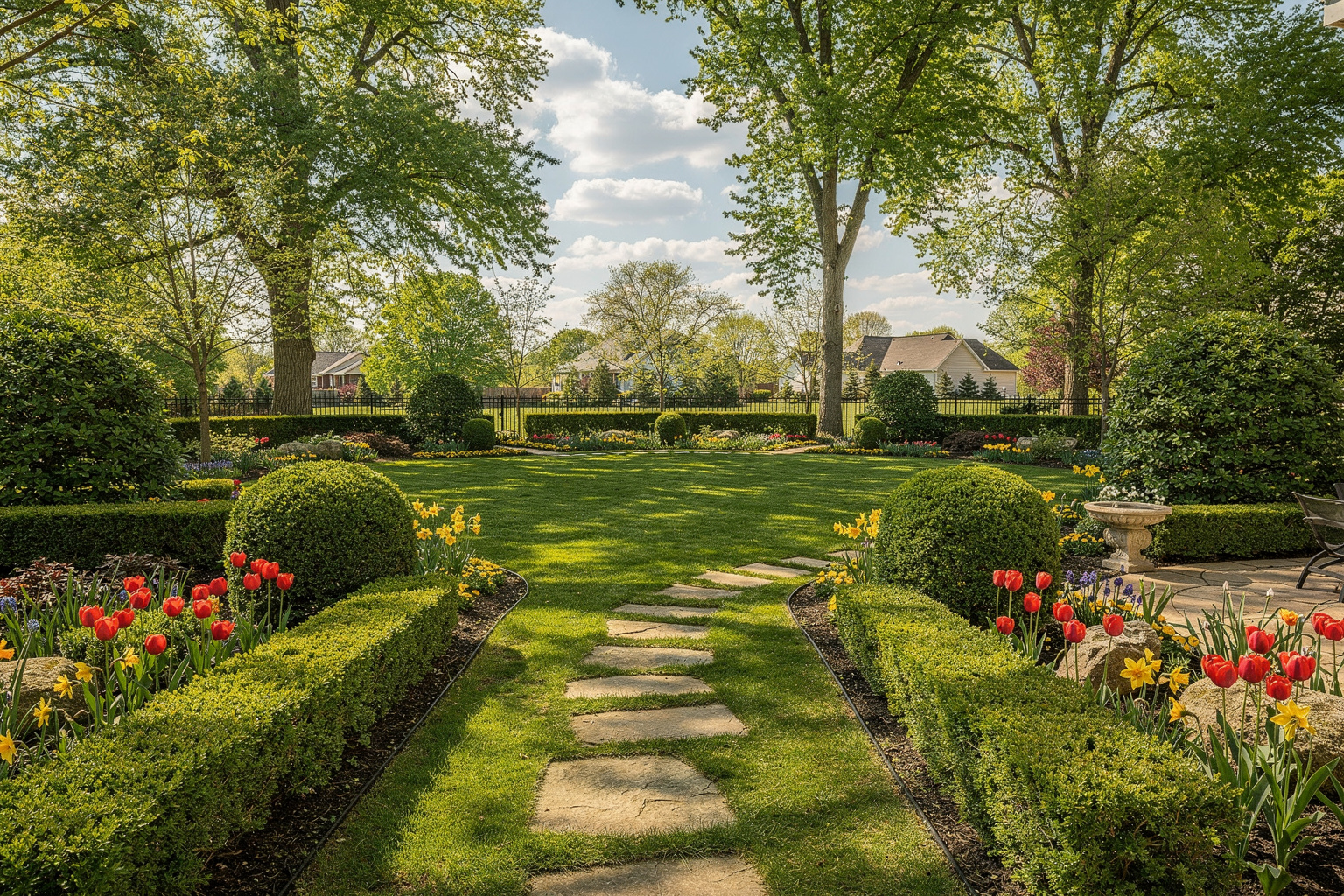 Panoramic view of a beautifully maintained garden landscape
